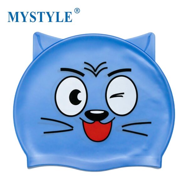 Kid’s Cat Cartoon Silicone Swimming Caps - Image 4