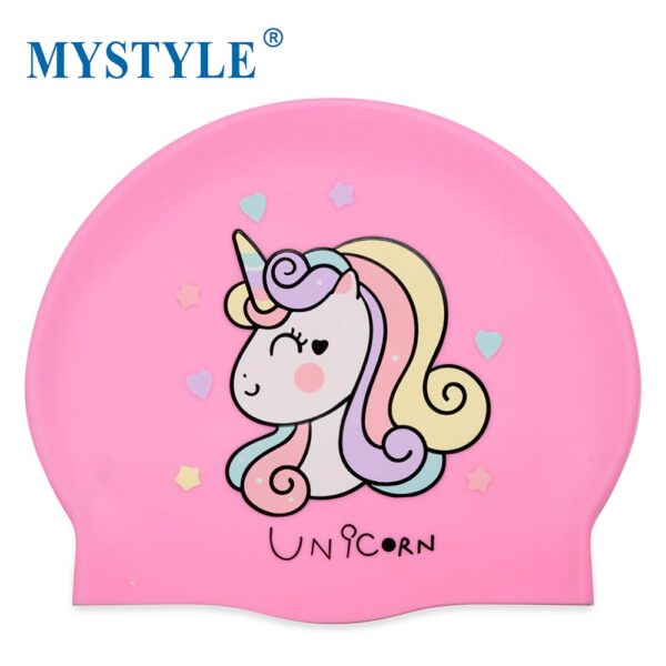Printed Designs Silicone Swimming Caps For Junior Unicorn